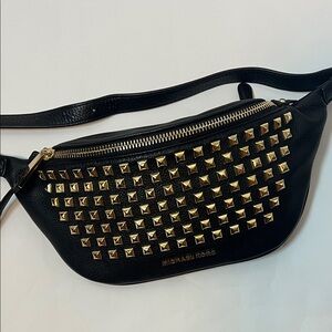Michael Kors Black Belt Bag with Gold Accents